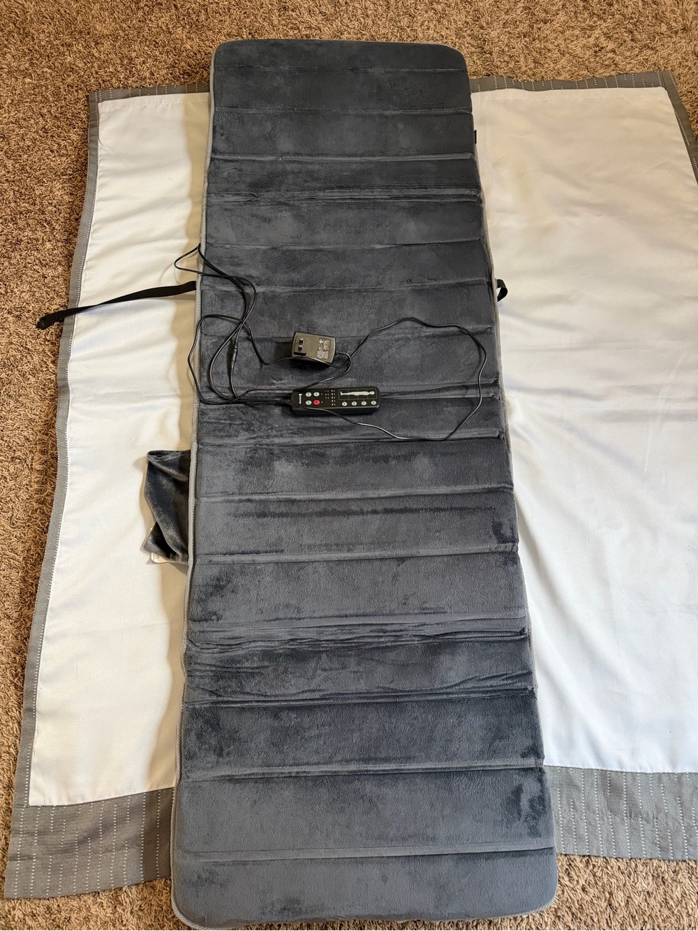 Gray Plush Heated Massage Mat with Remote